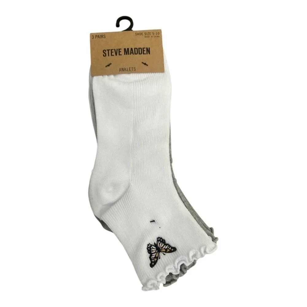 Steve Madden Butterfly Ruffle Womens Crew‎ Socks, Size 5-10
